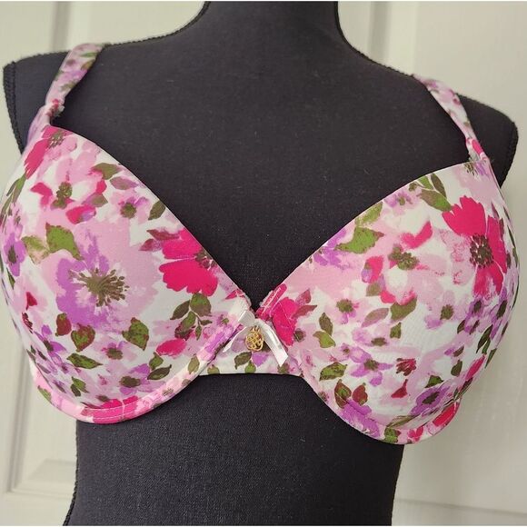 Daisy Fuentes Floral Push-Up Bra 40D Pink and White T-Shirt Underwire - Picture 1 of 9